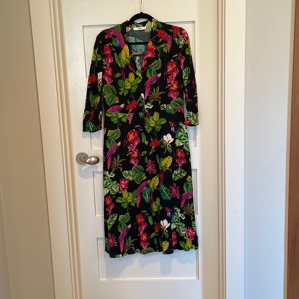 Mango midi dress with tropical colors